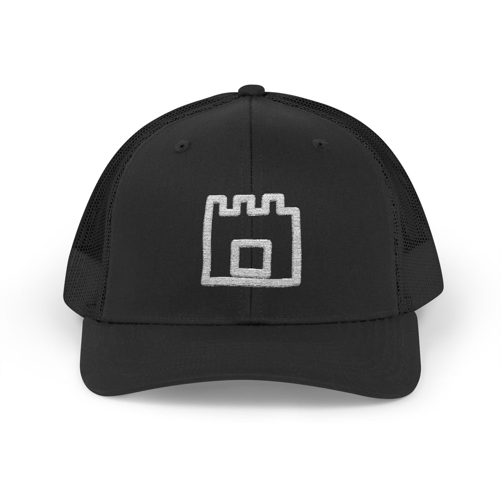 Aban Adinkra symbol cap in Black — meaning 'Fortress' (Strength & Authority) — Sankofa House
